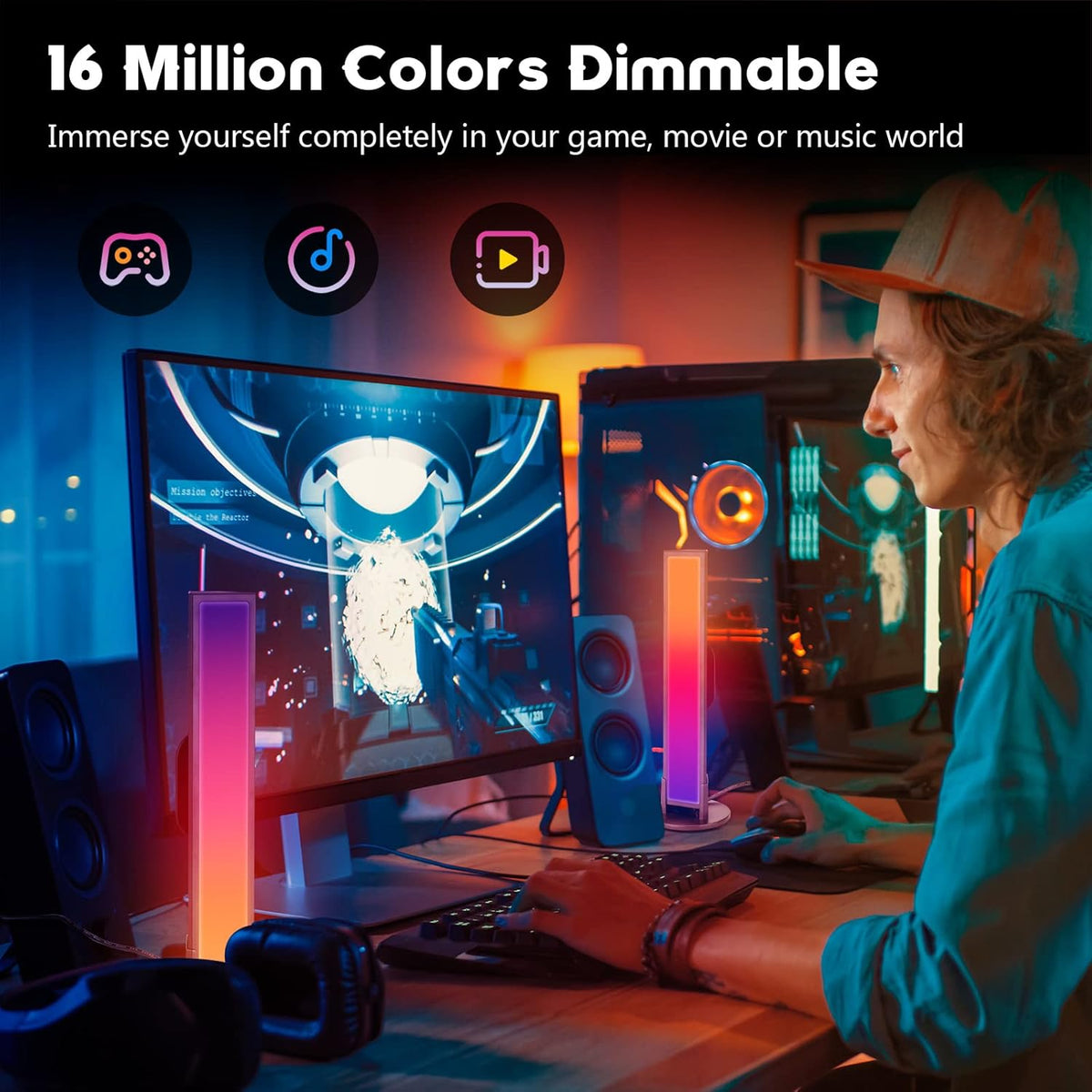 Smart LED Light Bars, RGB Flow Light Bar with 16 Million Colors, Bluetooth Connection Music Sync Kit, Pack of 2 T8022