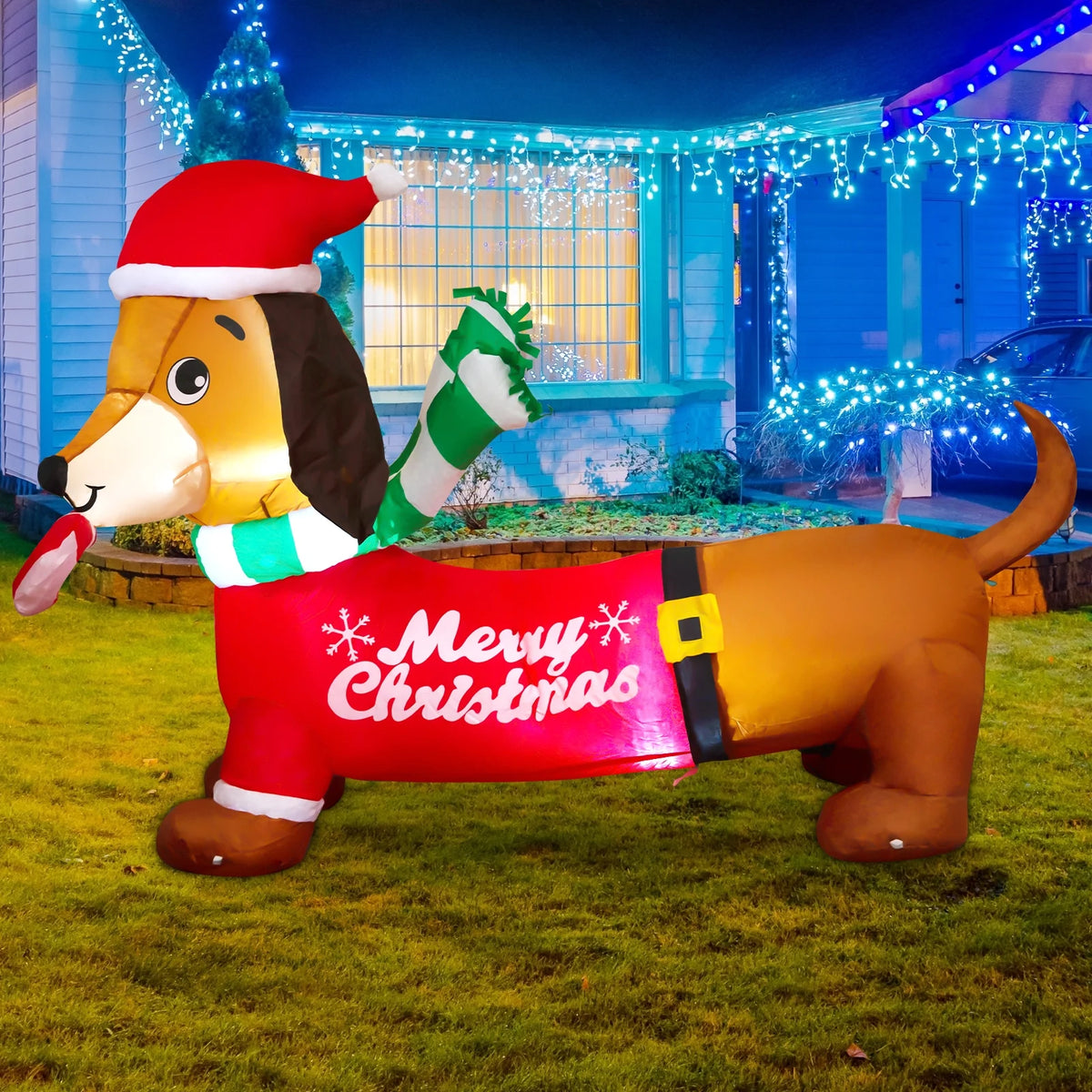 5.3 FT Christmas Inflatables Dachshund Dog with LED Lights G1370