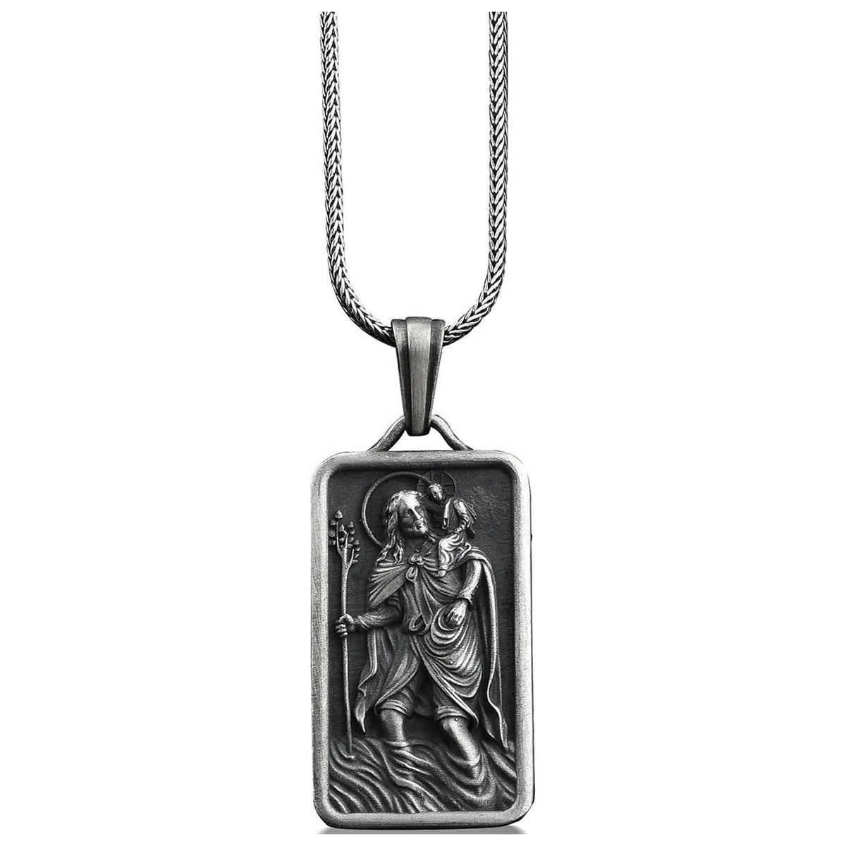 Silver St Christopher and Jesus Pendant Necklace Q327651