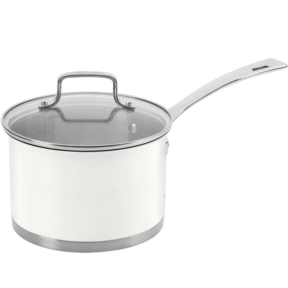 11-piece Matte White Cookware Set with Oven Mitt and Kitchen Timer R773904