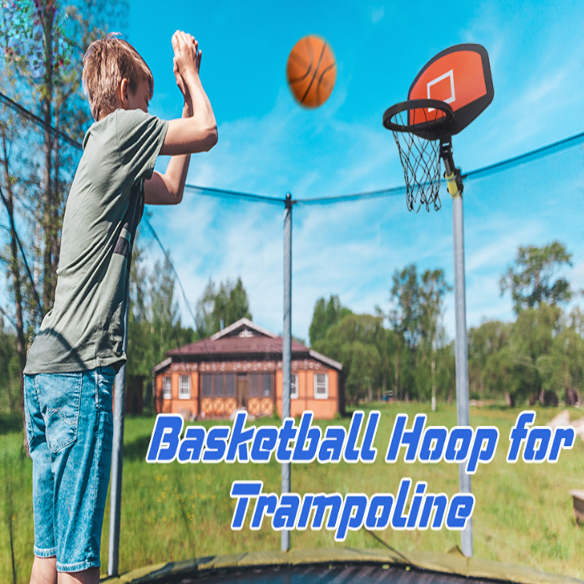 Basketball Hoop for Trampoline Backboard Toy Outdoor Sports Frame Attachment for Curved Pole F2362