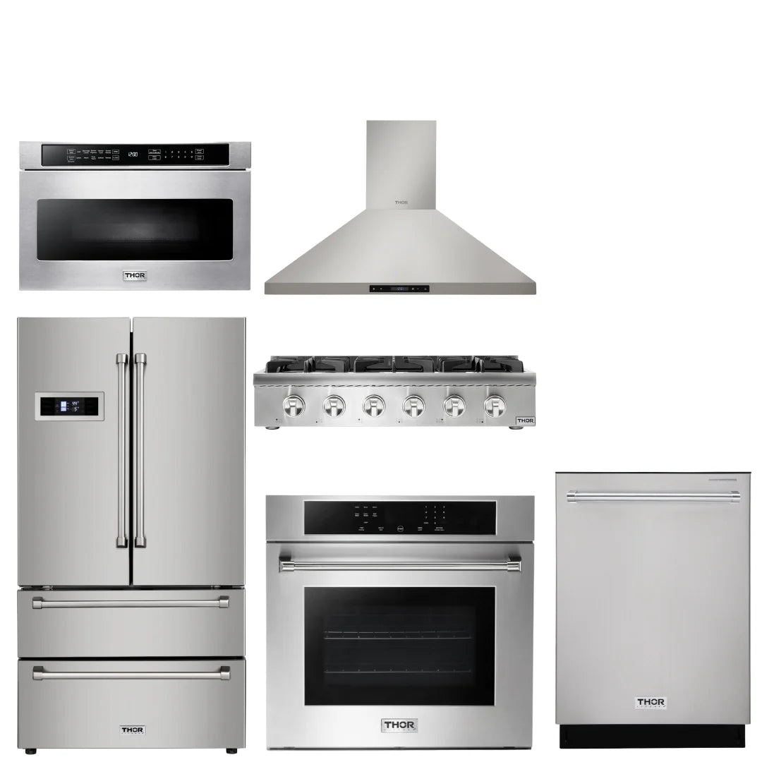 36 Propane Gas Rangetop, Range Hood, Wall Oven, Refrigerator, Dishwasher, Microwave B2532