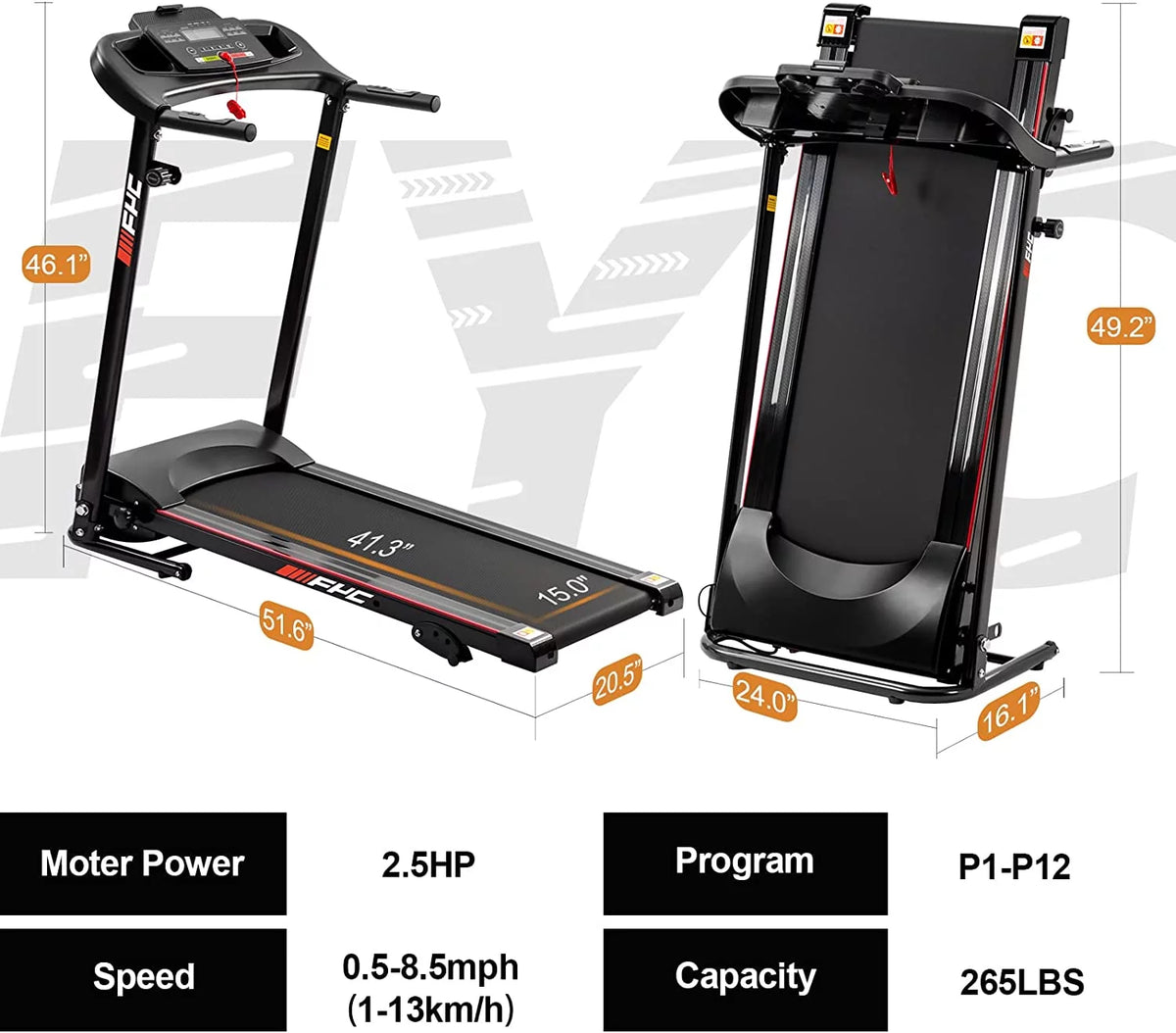 Folding Portable Treadmill with Phone Holder Black E255208