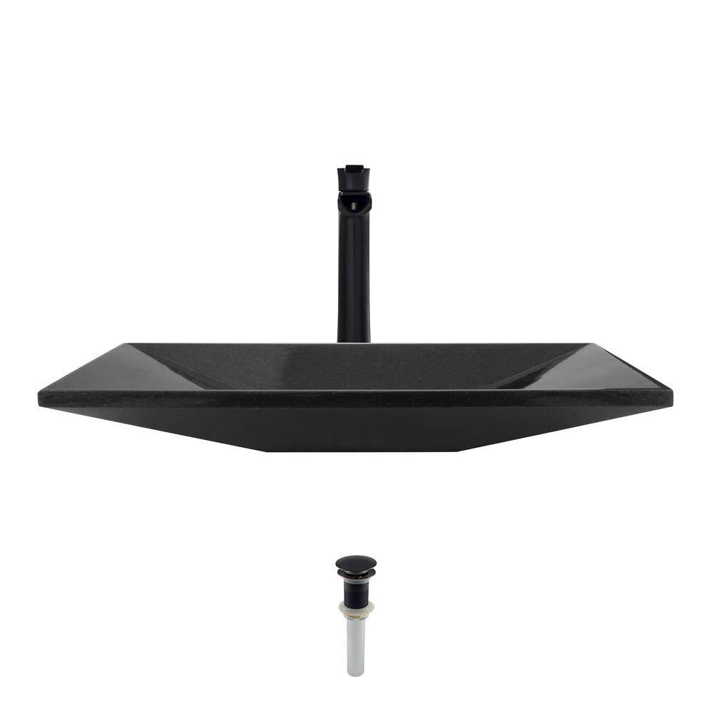 Black Vessel Sink Ensemble with Antique Bronze Finish Faucet, Pop-Up Drain, and Sink Ring G25025