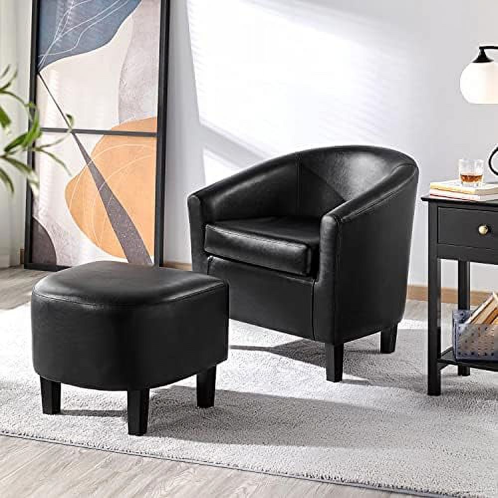 Black PU Leather Barrel Accent Chair with Ottoman Footrest Set H5141