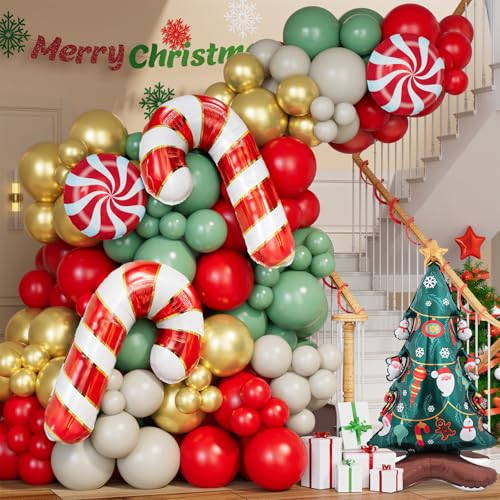Christmas Balloon Garland Arch Kit 168PCS Red Sage Green Gold White C700
