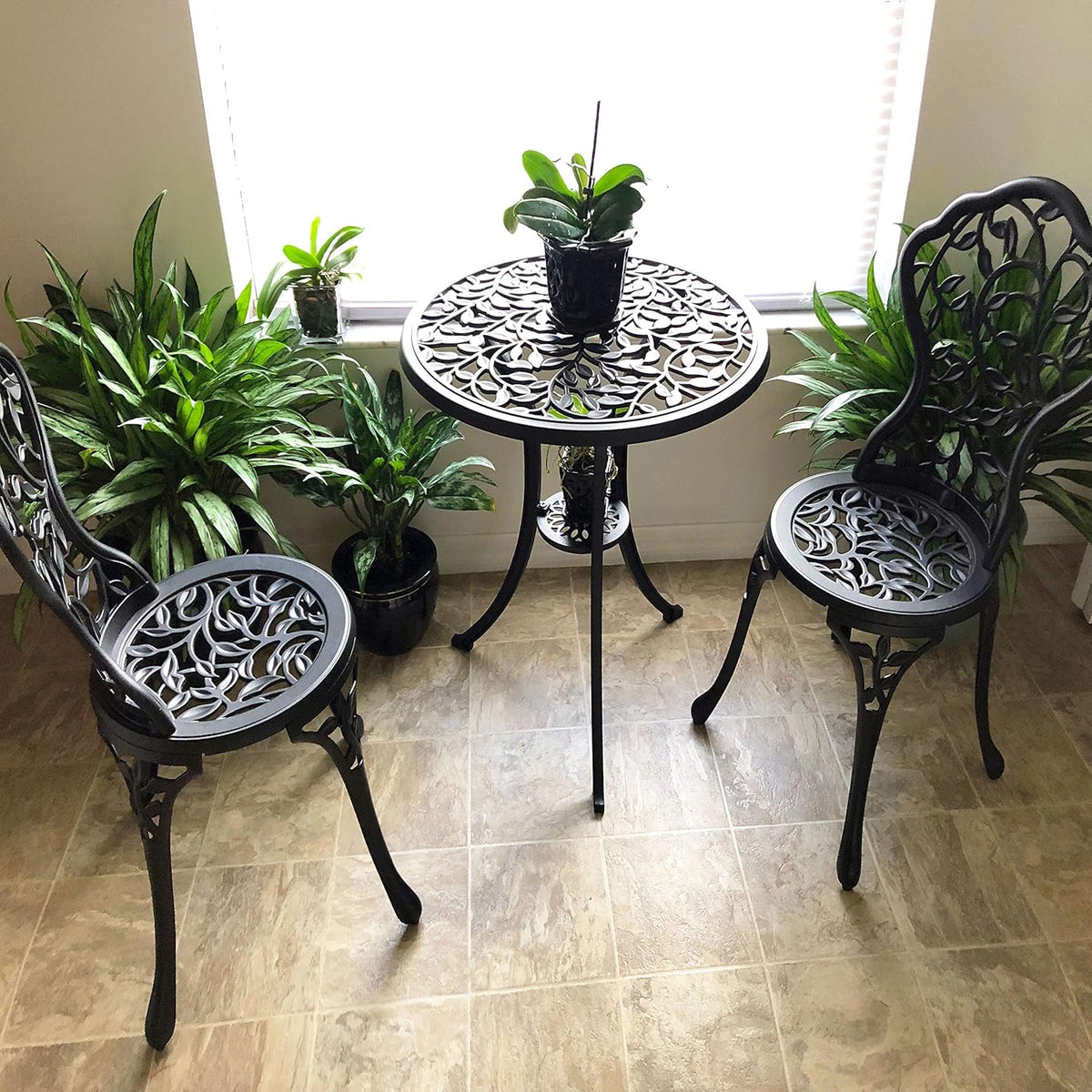 3-Piece Black Outdoor Cast Aluminum Patio Bistro Set N79322