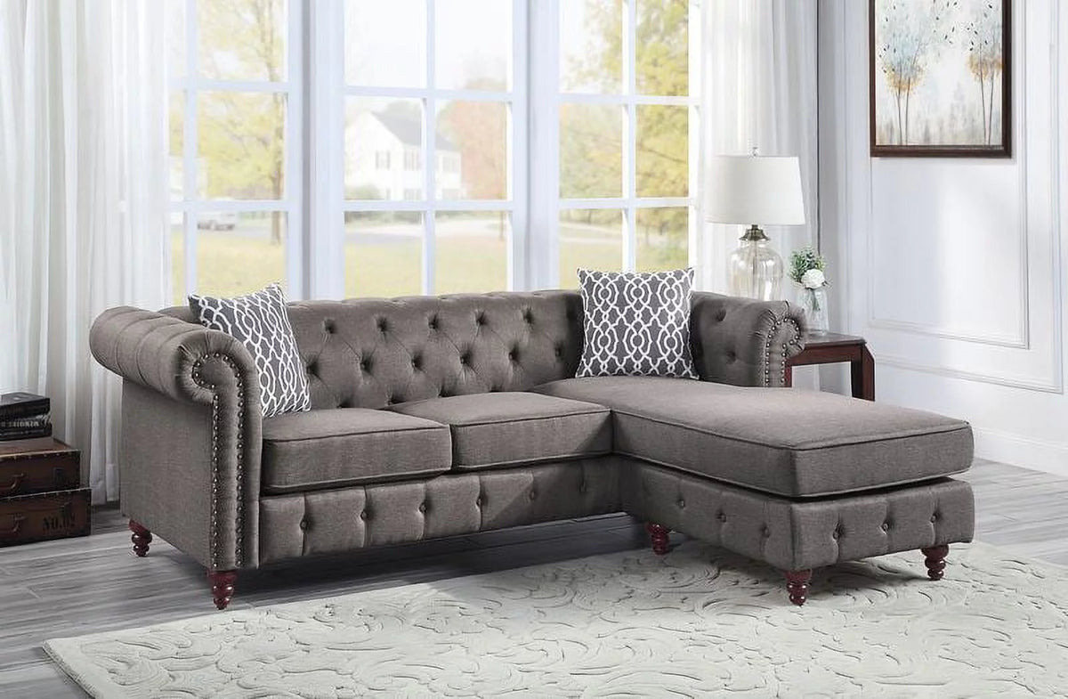 L Shape Sectional Gray Fabric Tufted Reversible Modular S739838