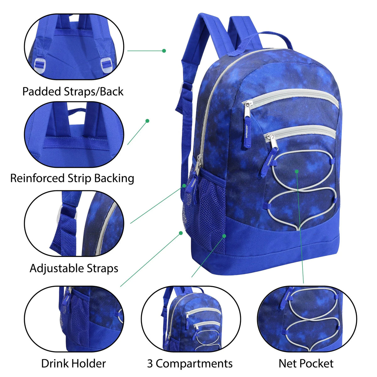 24 Pack 17 Inch Assorted Colors Bungee Backpacks T83971