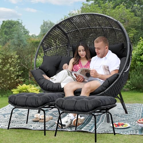 Oversized Wicker Egg Chair with Ottoman Gray Y1676