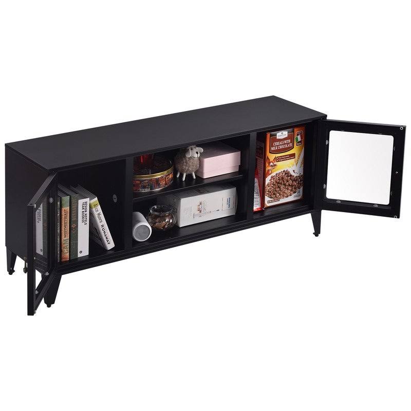 Black TV Stand with 3 Open Shelf and 2 Doors N86793