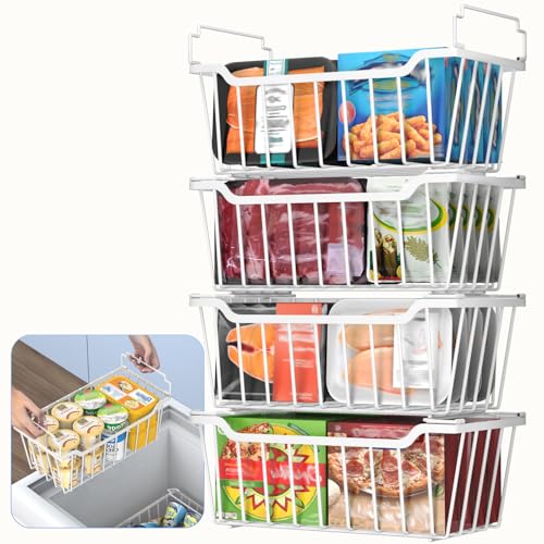4 Pack Stackable Freezer Organizer Bins with Foldable Handle O6182