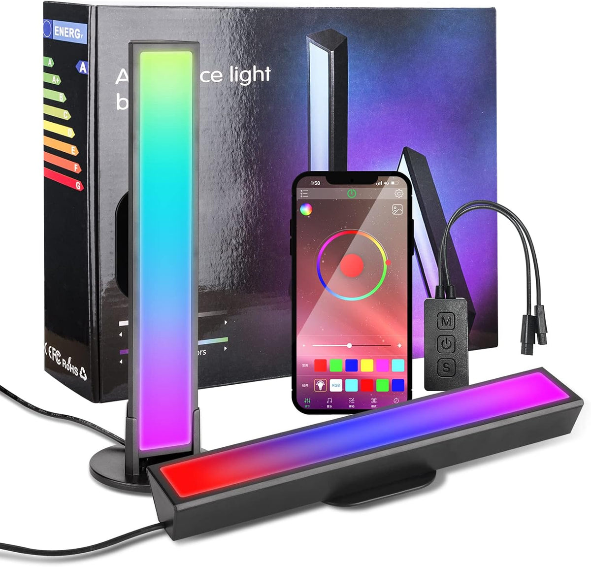 Smart LED Light Bars, RGB Flow Light Bar with 16 Million Colors, Bluetooth Connection Music Sync Kit, Pack of 2 T8022