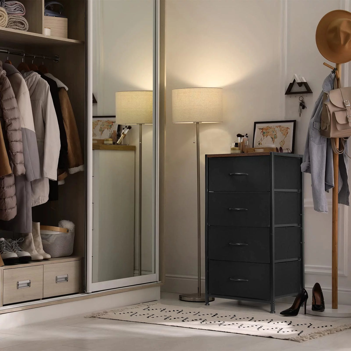 Black 4 Drawer Fabric Dresser B99764