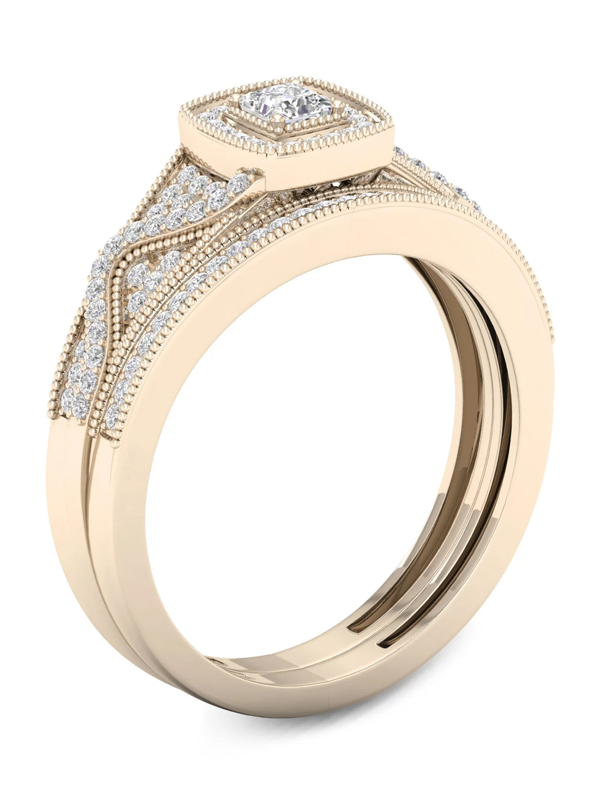 3/8Ct TDW Diamond 10k Yellow Gold Halo Bridal Set O69067