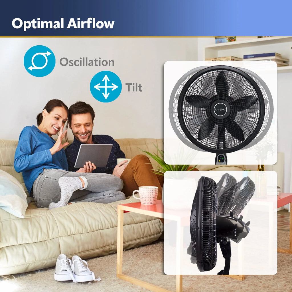 18 Oscillating Pedestal Fan with Remote, 3 Speeds, Black B3468
