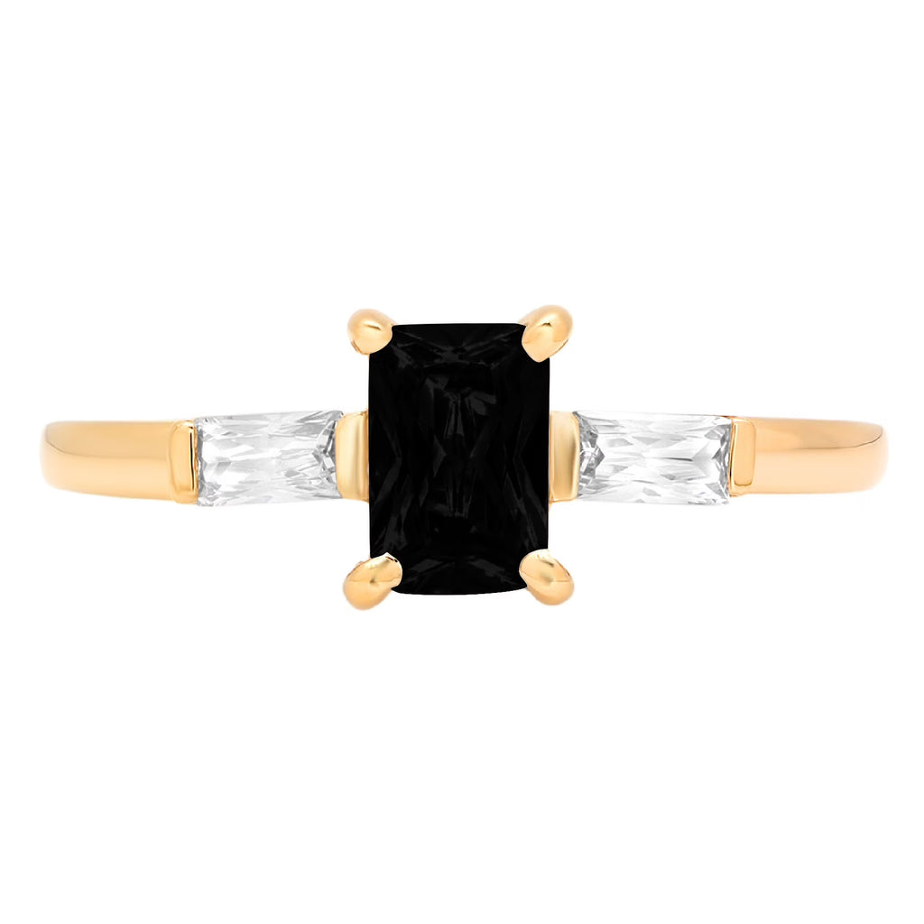 Emerald Cut Black Onyx Three-Stone Ring N36208