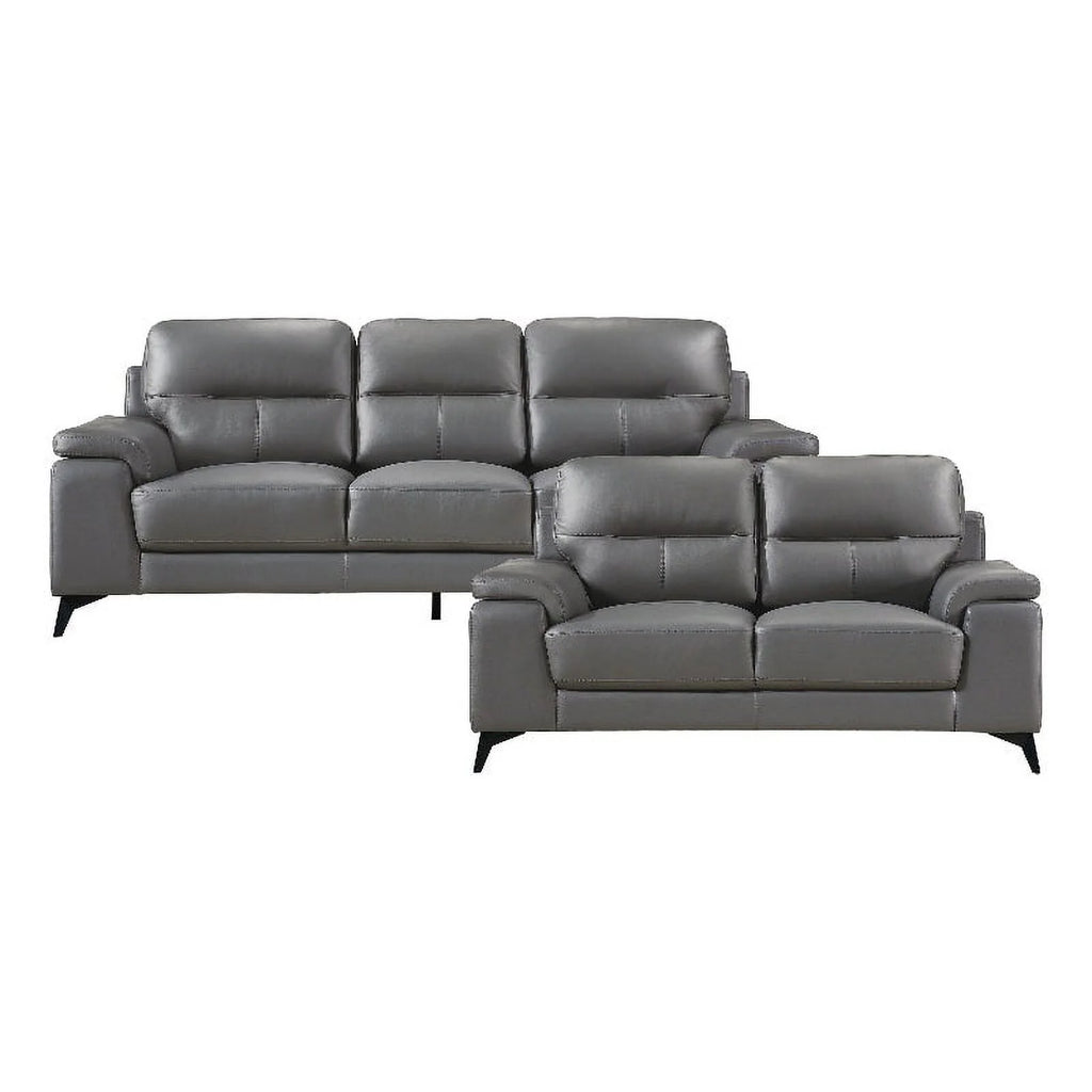 Dark Gray Leather 2-Piece Upholstered Sofa Set L245335