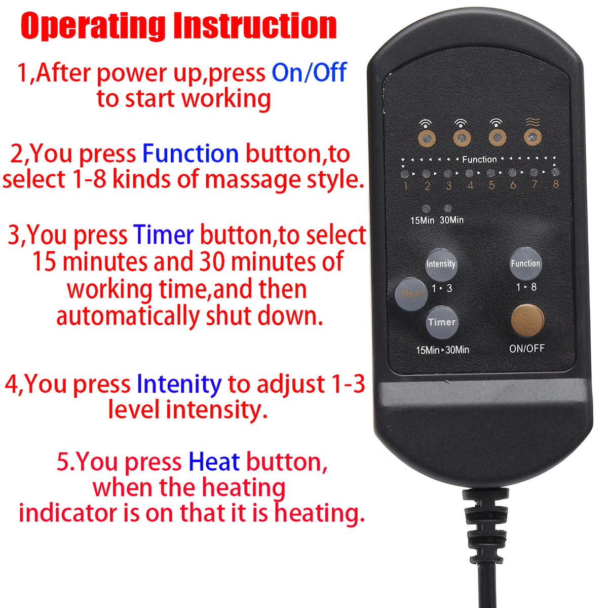 8 Vibrating Heated Massage Seat Cushion T205