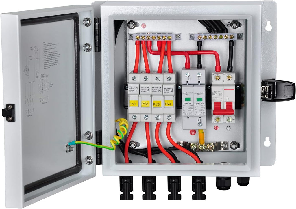 6 String Solar Combiner Box with 15A Fuse, Surge Protective Device, 63A Circuit Breaker L10199