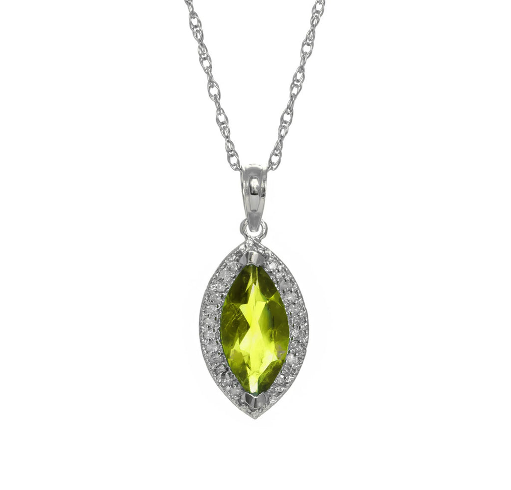 14k White Gold Diamond & Peridot Pendant Necklace V670