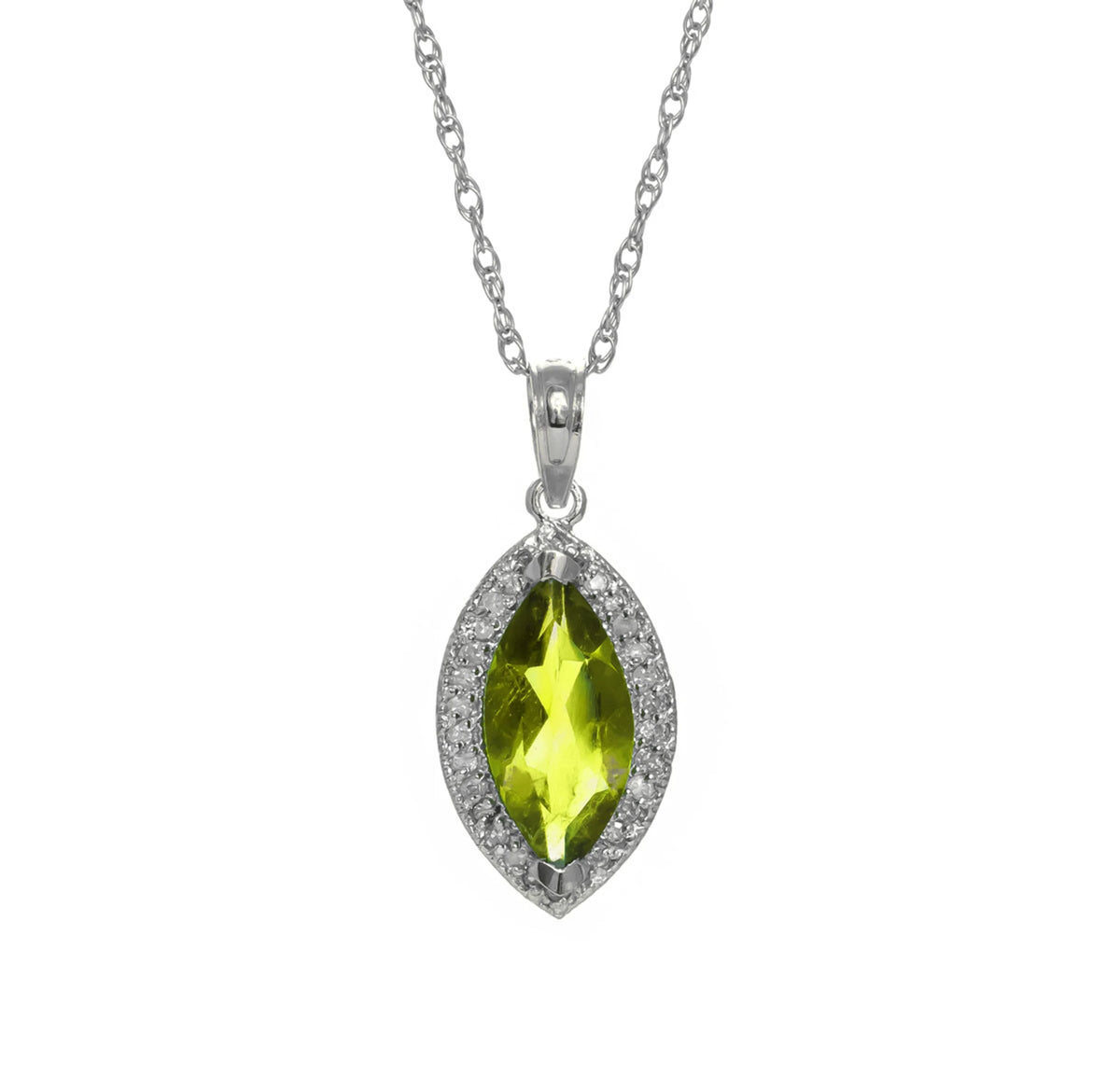 14k White Gold Diamond & Peridot Pendant Necklace V670