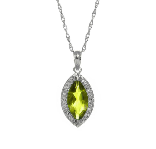 14k White Gold Diamond & Peridot Pendant Necklace V670