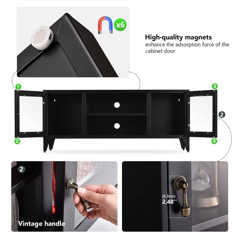 Black TV Stand with 3 Open Shelf and 2 Doors N86793