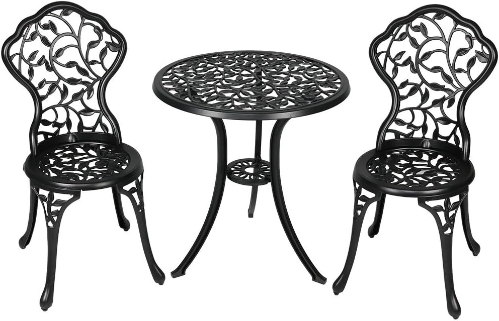 3-Piece Black Outdoor Cast Aluminum Patio Bistro Set N79322