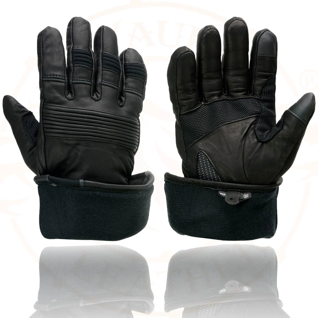 Black Cowhide Leather Gauntlet Motorcycle Gloves S51420