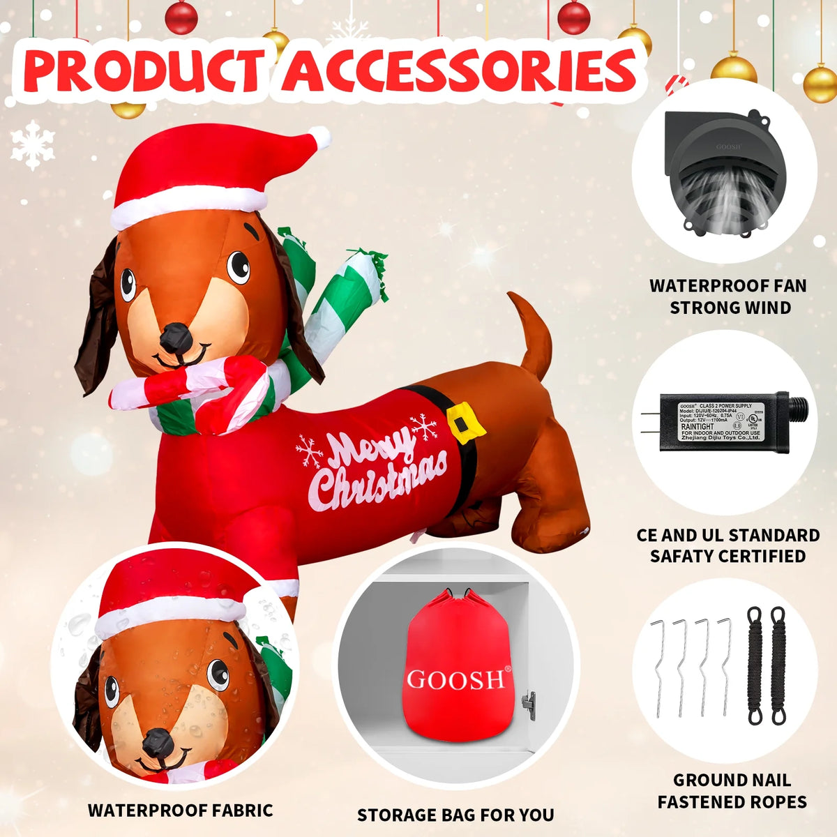 5.3 FT Christmas Inflatables Dachshund Dog with LED Lights G1370