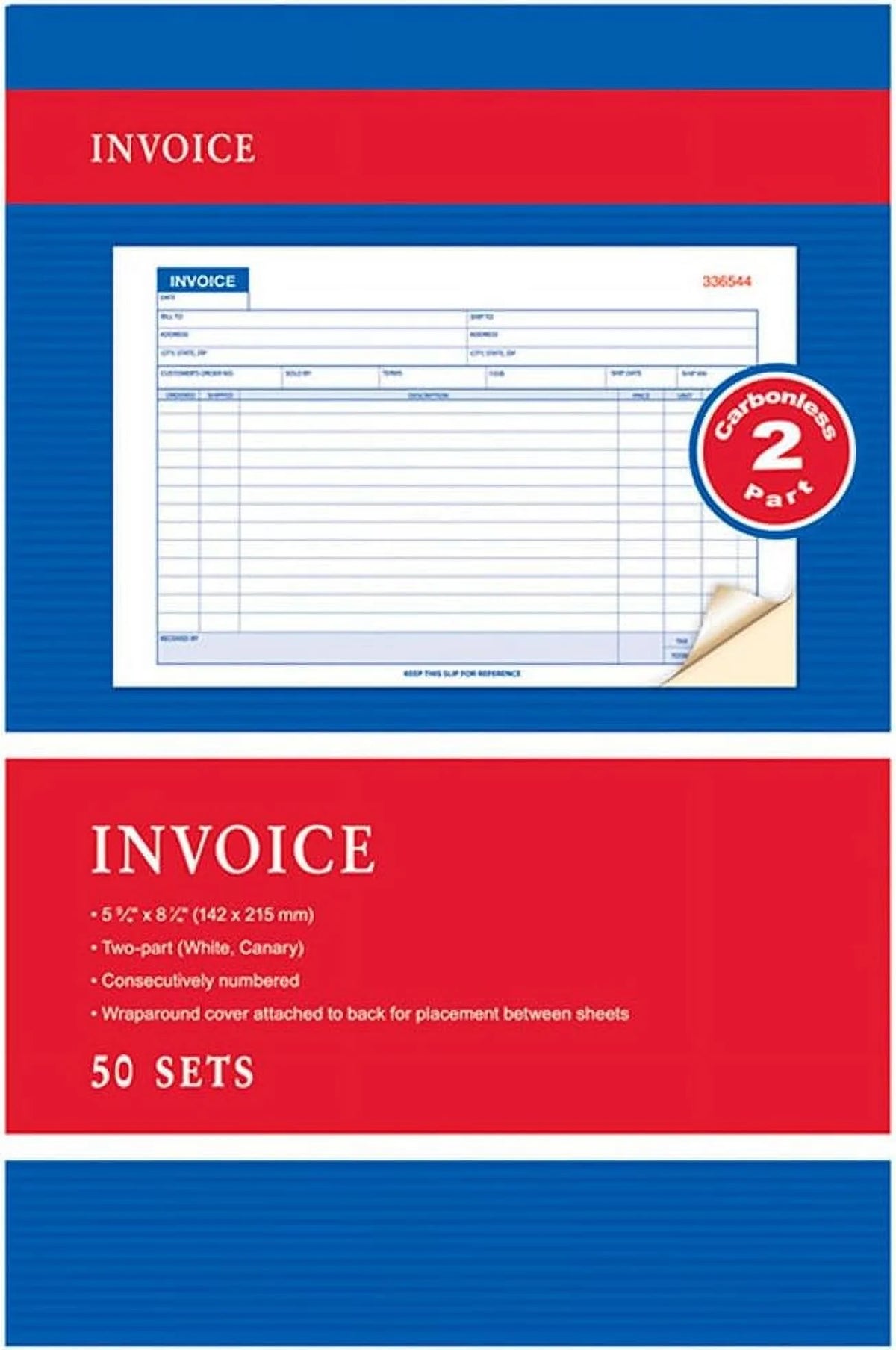 Carbonless Invoice Receipt Record Book 2 Part 50 Sets A2957