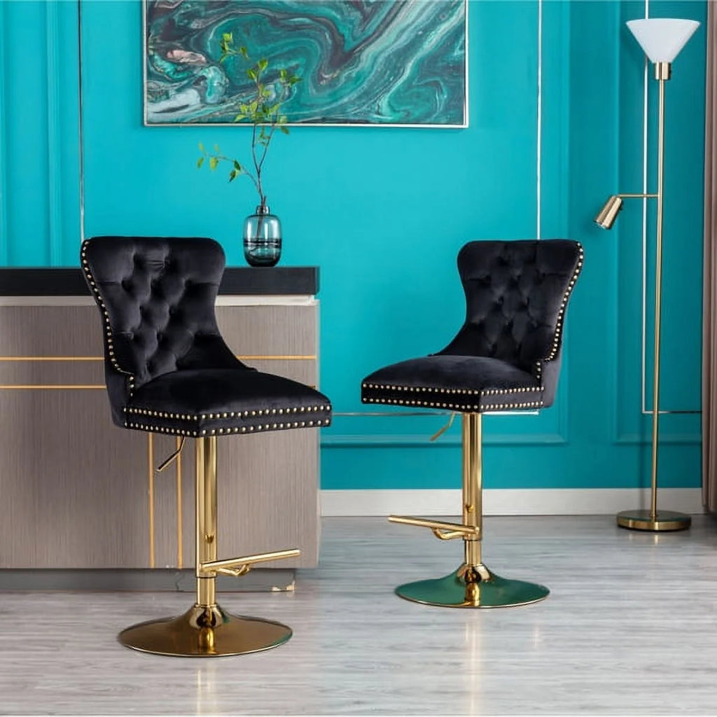 Set of 2 Velvet Swivel Bar Stools with Chrome Base J6980