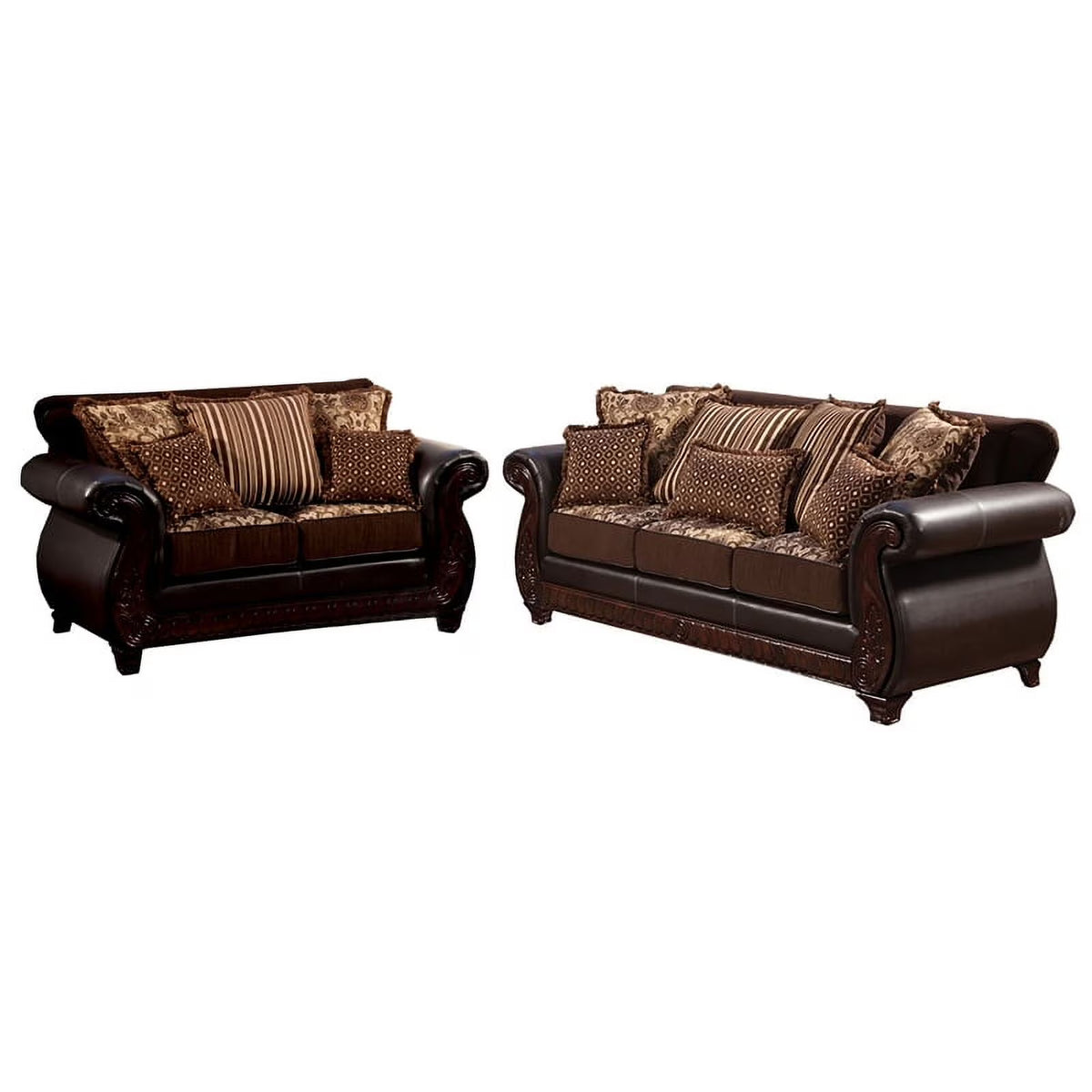 Dark Brown Faux Leather 2-Piece Sofa Set U948505