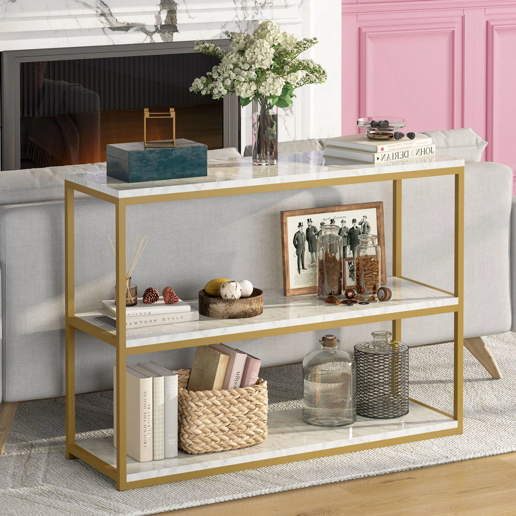 Gold Sofa Console Table with Storage Shelves S242