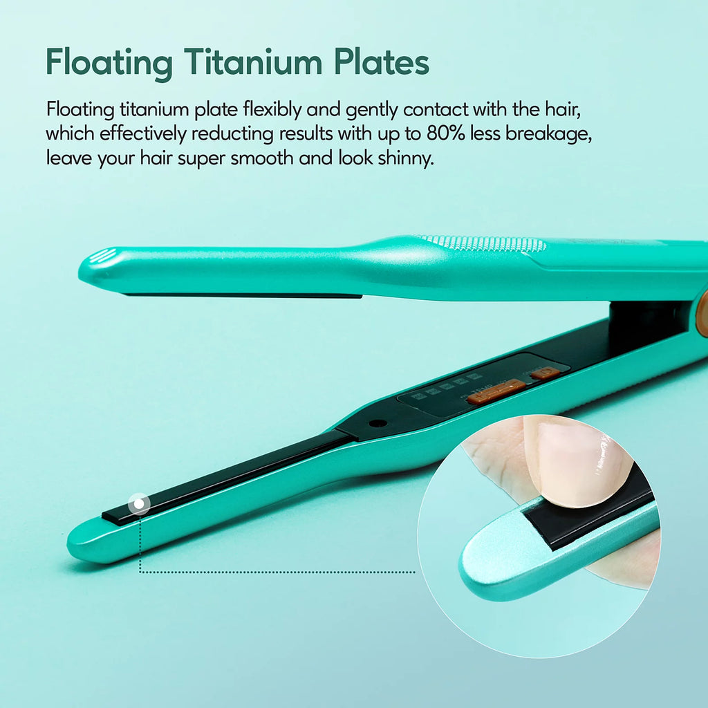 Green 0.3" Titanium Pencil Flat Iron Hair Straightener S414789