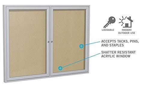 2 Door Enclosed Vinyl Bulletin Board Satin Frame Caramel N9856