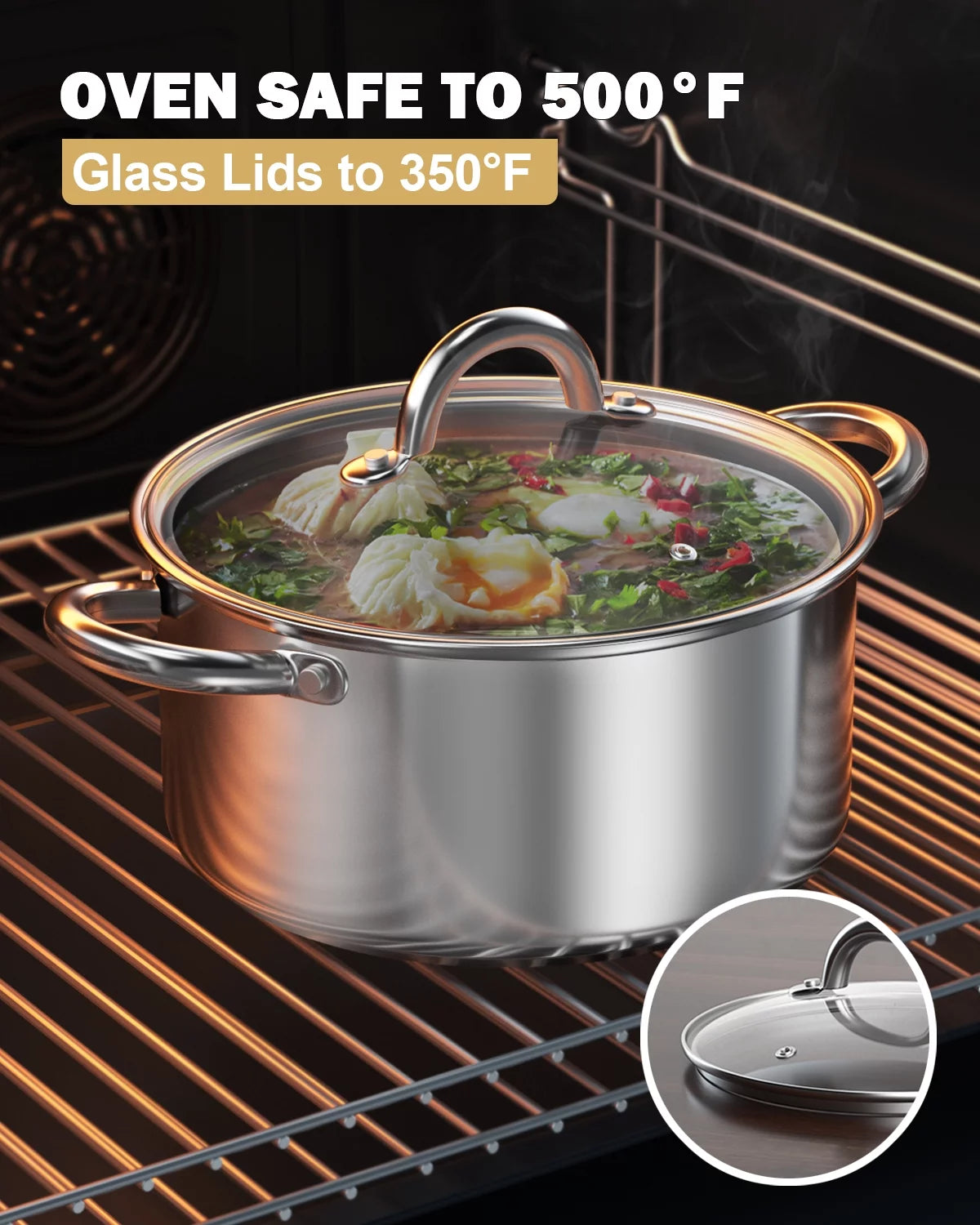 12-Piece Stainless Steel Cookware Set with Silicone Handles U9414