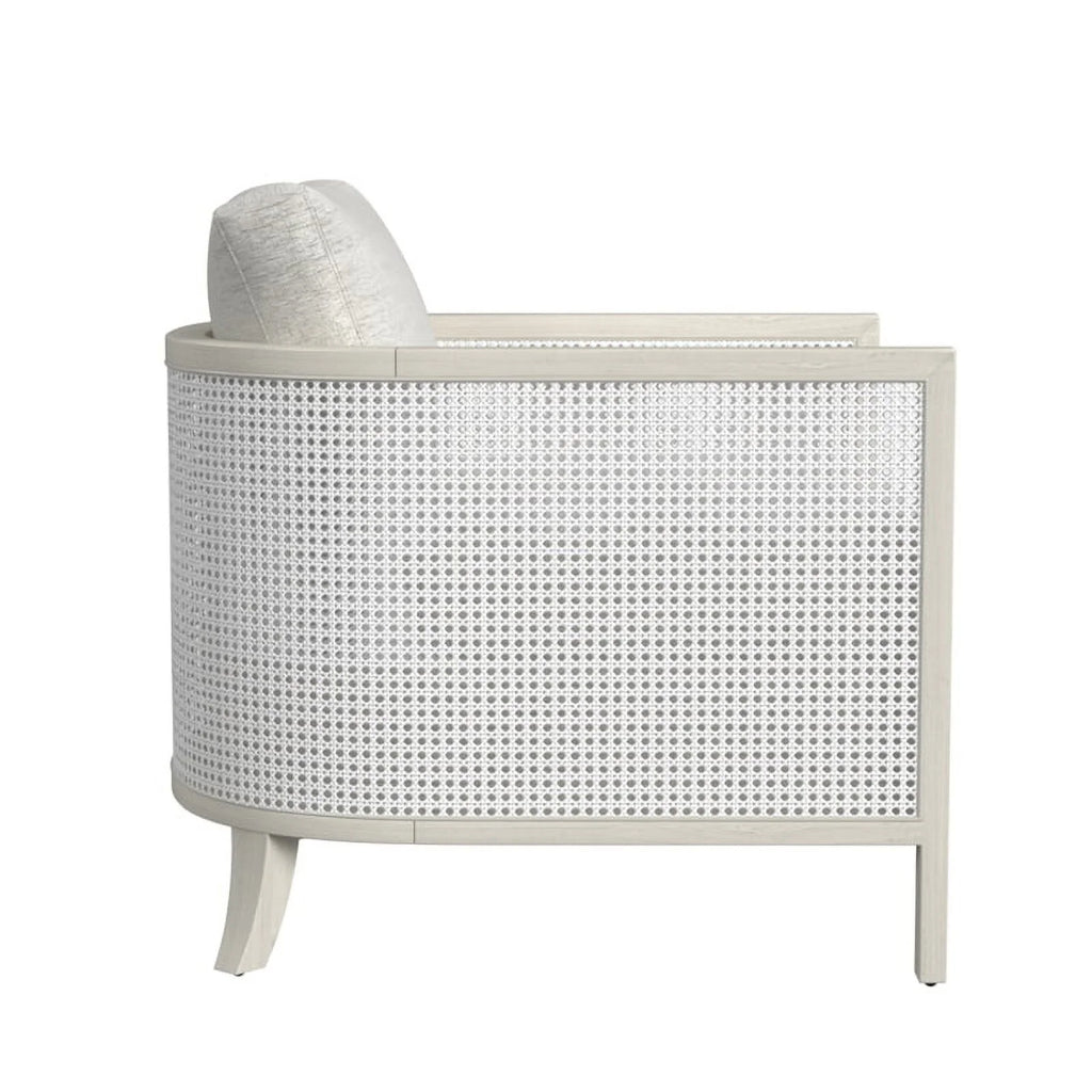 Hand Brushed White Wood and Fabric Accent Chair B1785