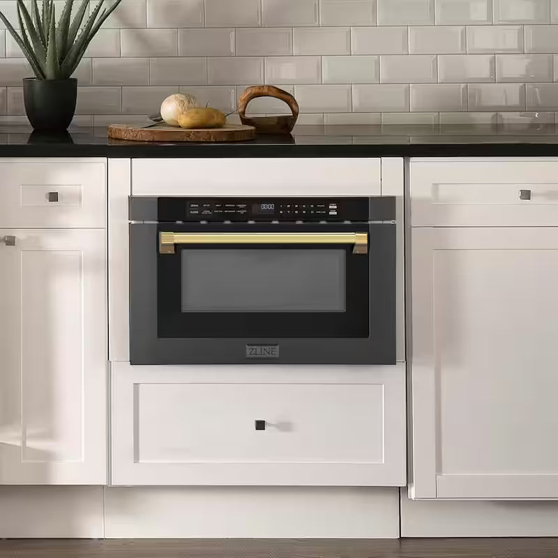 24 in. 1000-Watt Built-In Microwave Drawer in Black Stainless Steel X485268