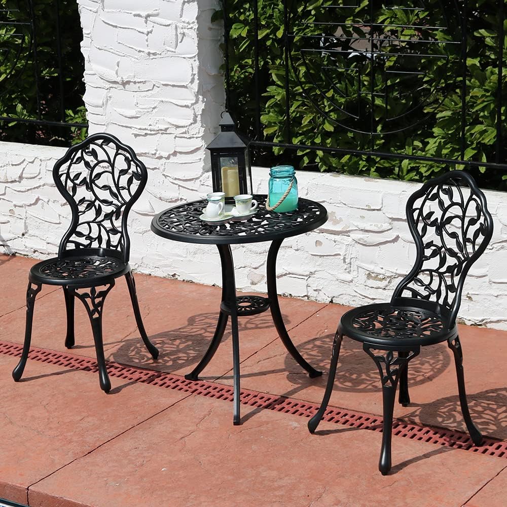 3-Piece Black Outdoor Cast Aluminum Patio Bistro Set N79322