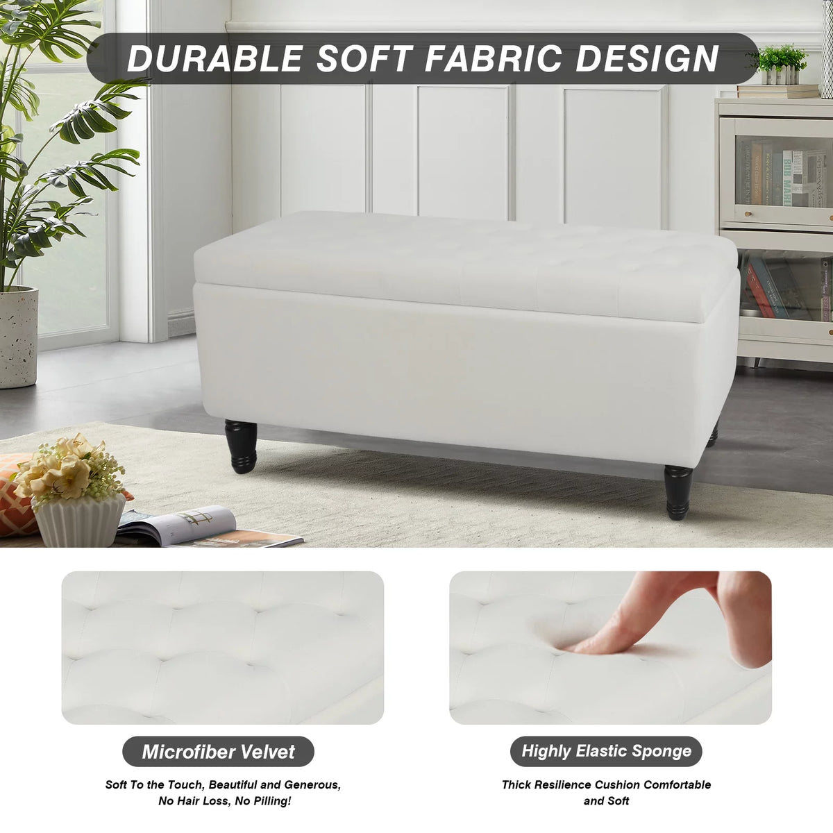 43" Velvet Storage Ottoman with 2 Footstools B835