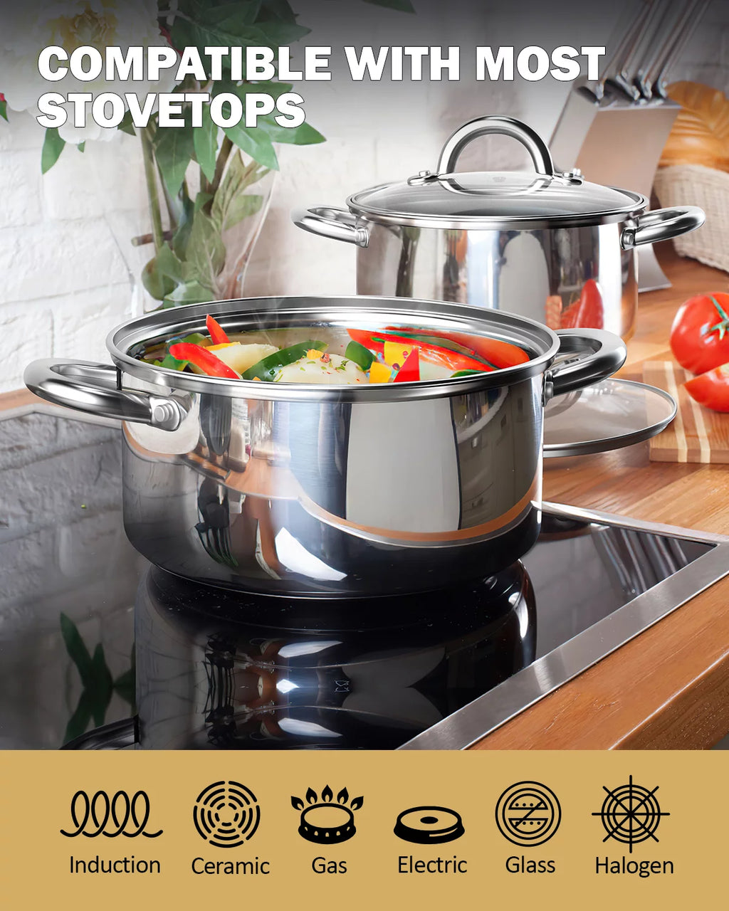 12-Piece Stainless Steel Cookware Set with Silicone Handles U9414