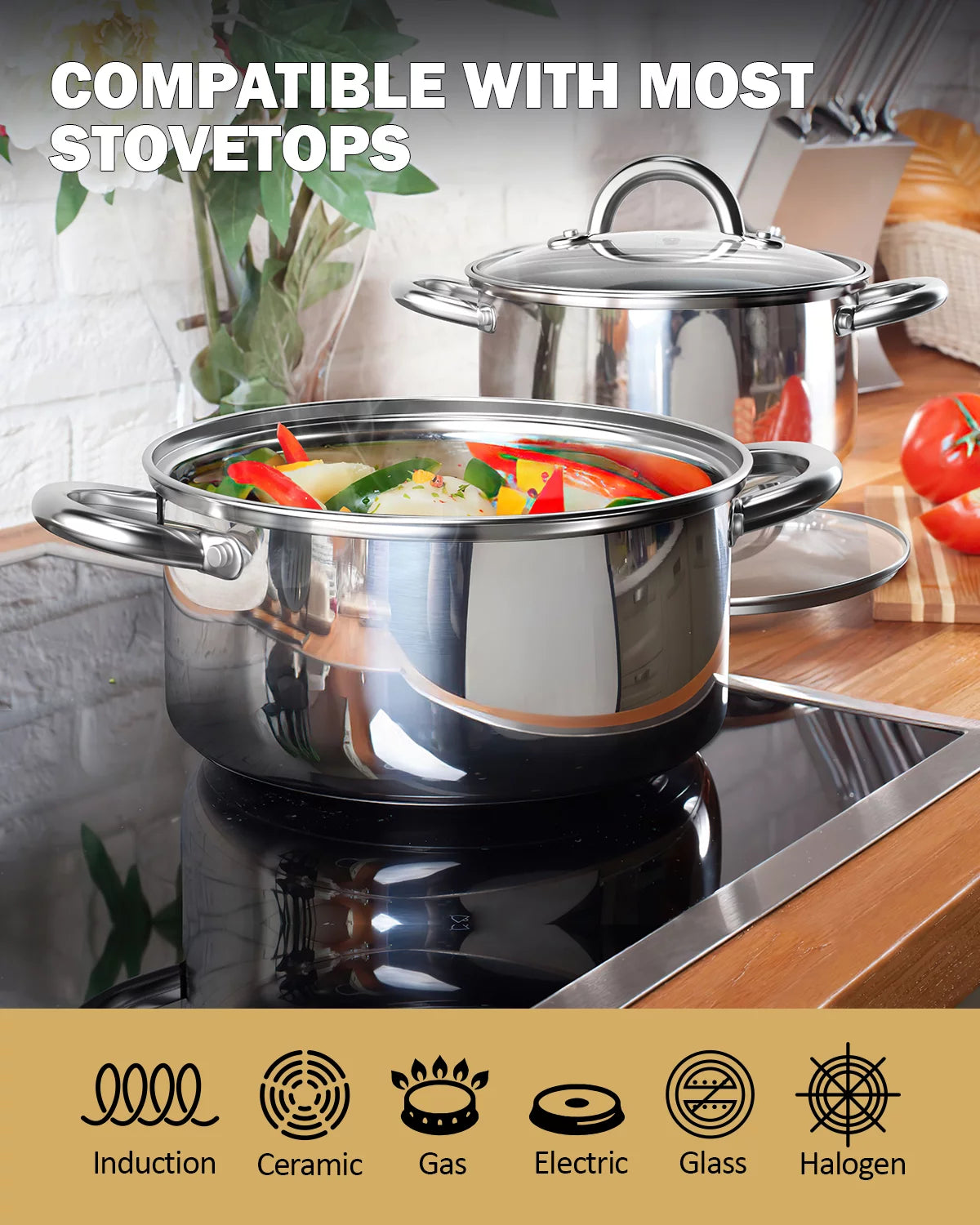12-Piece Stainless Steel Cookware Set with Silicone Handles U9414