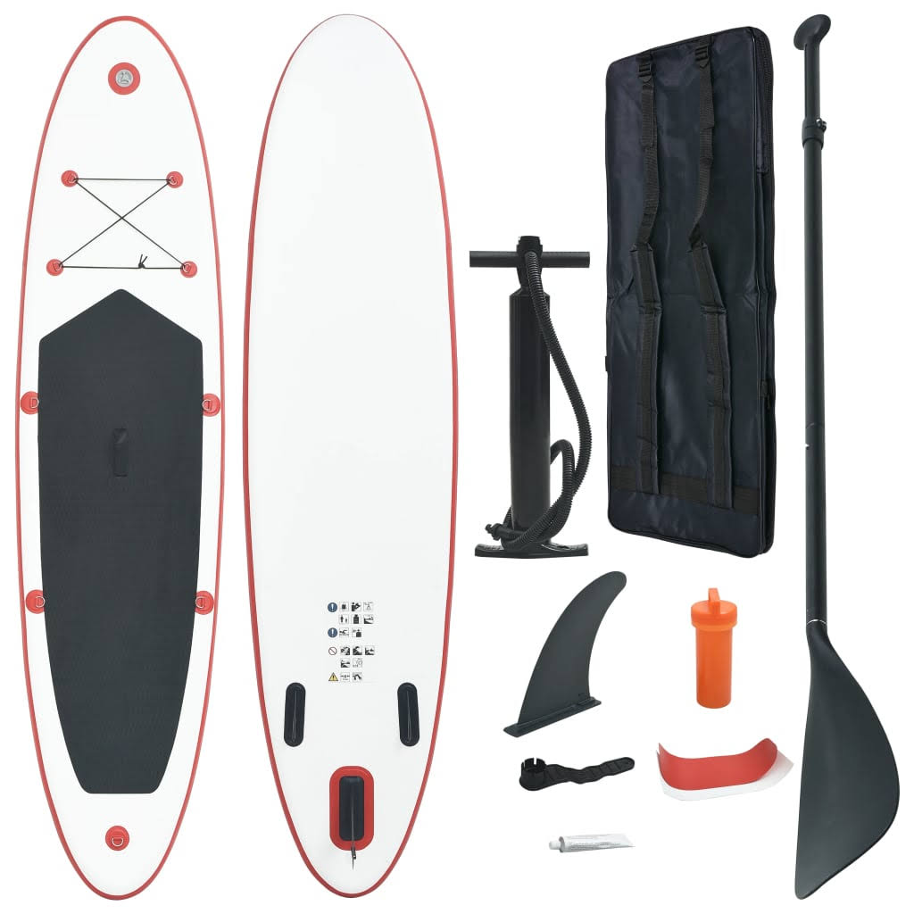 Red and White Inflatable Stand Up Paddleboard Set N25594