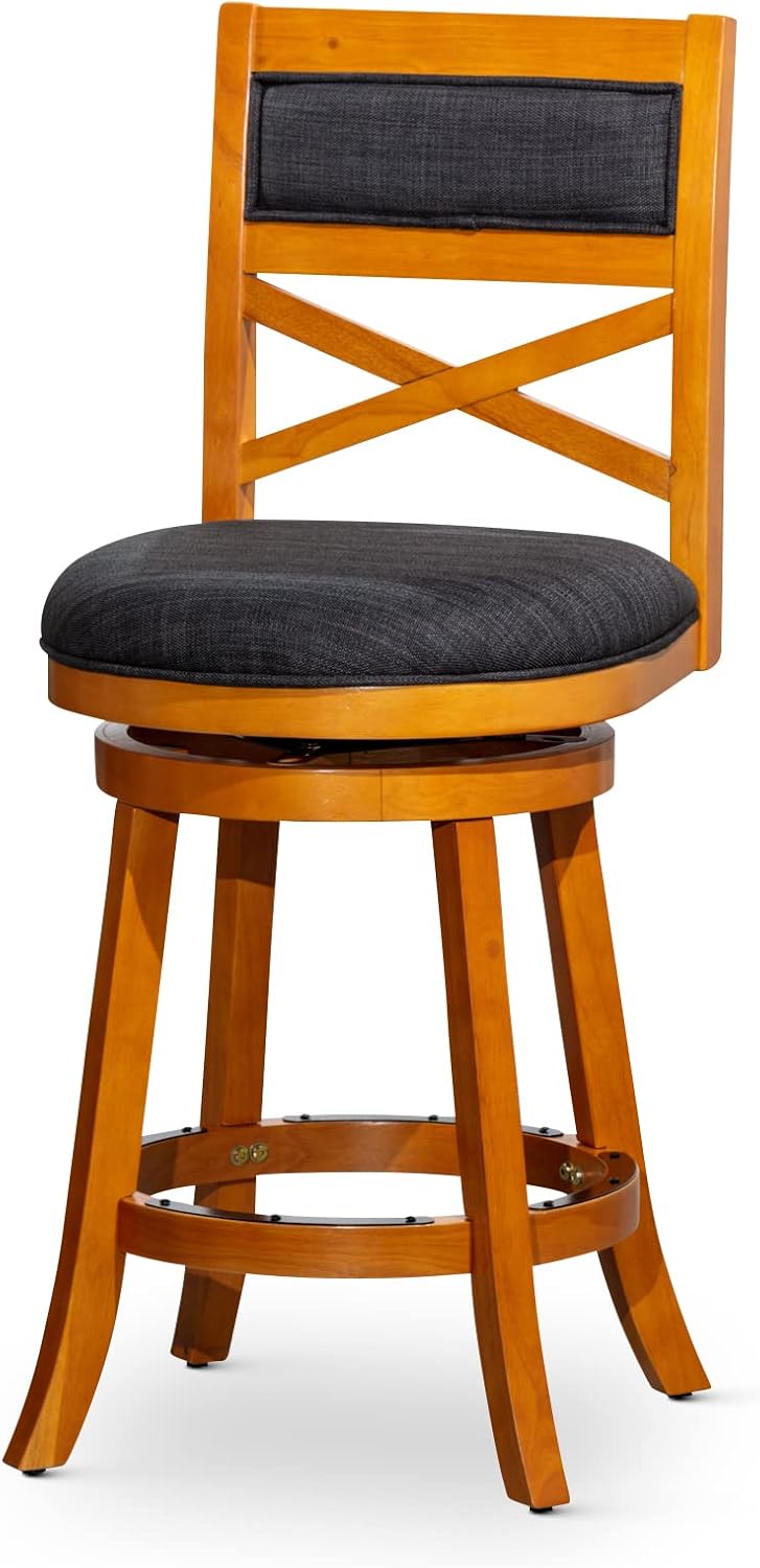 Black Leather Seat Swivel Stool, 24” Counter Height N1935