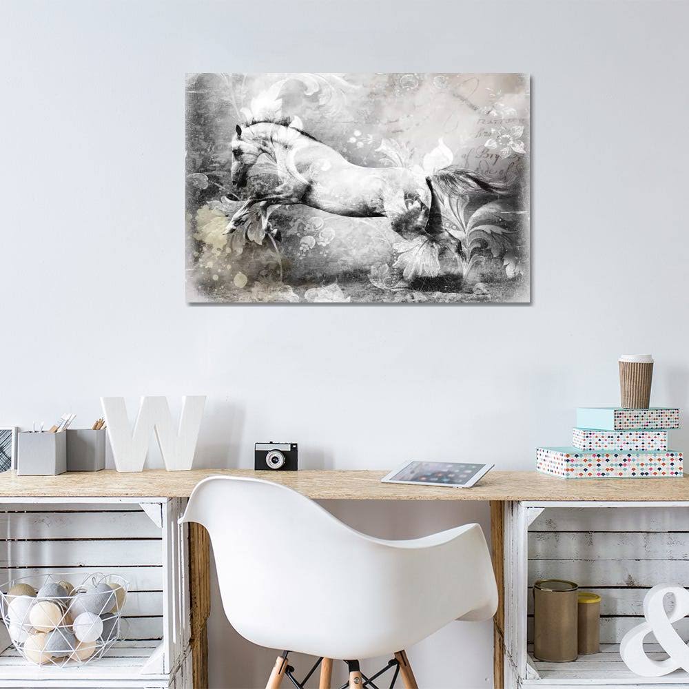 White Horse Print Canvas Art F138