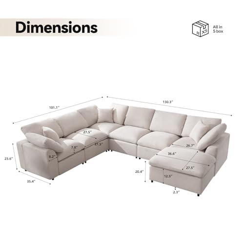 Cream Modular Sectional Sofa with Ottoman 7 Seater L-Shaped B95981