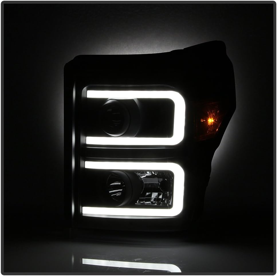 Black Smoke LED DRL Tube Projector Headlights Driver Passenger Side T6545