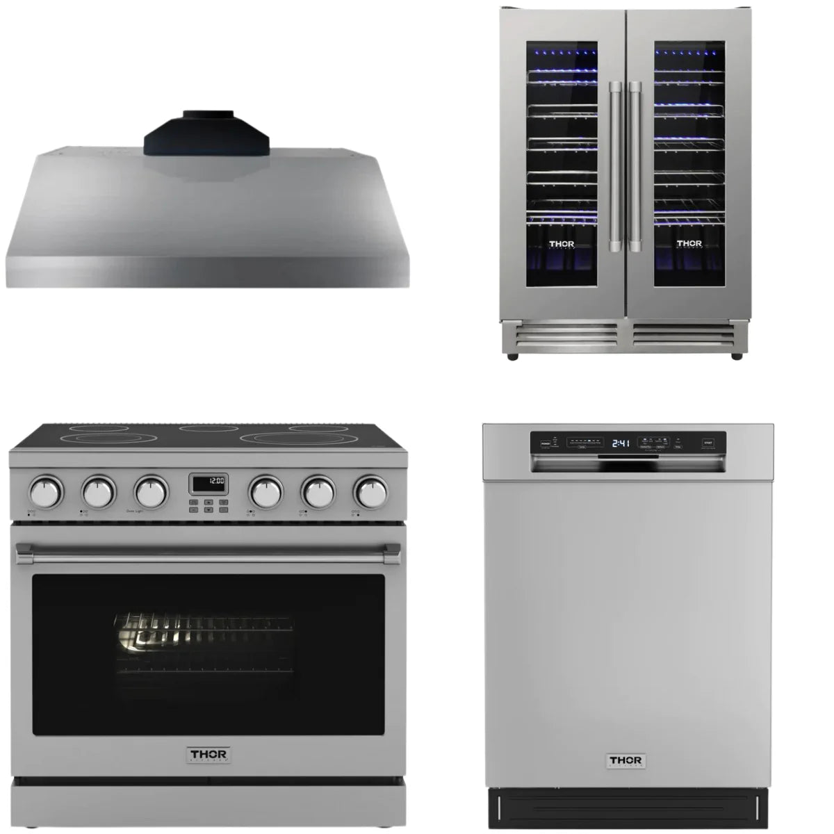 36 Electric Range, Range Hood, Dishwasher and Wine Cooler T806